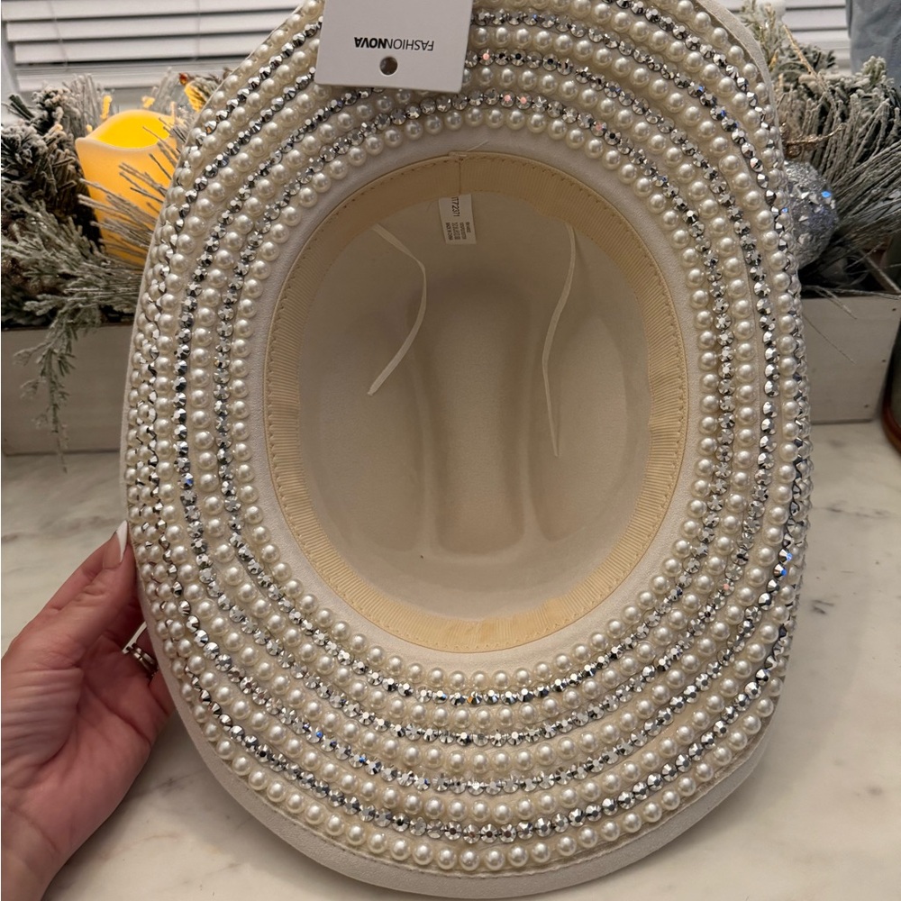 Fashion Nova Pearl and Rhinestone Hat